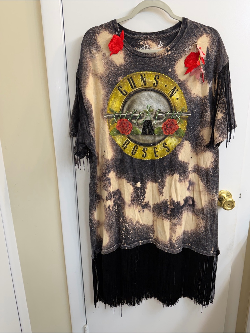Grunge Bravado Black Tee dress with Tan Bleach Splatter